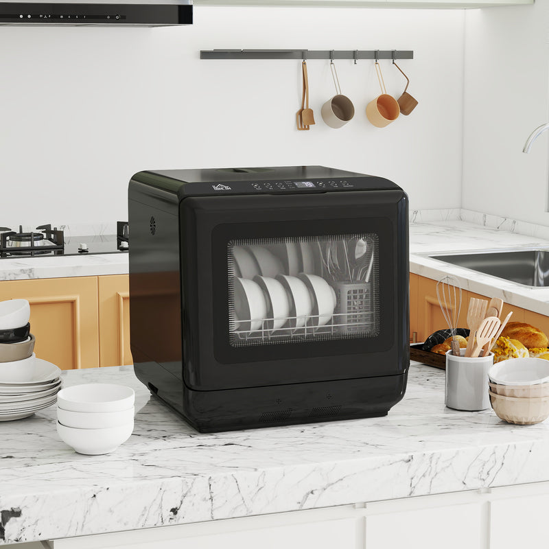 Mini Table Top Dishwasher with 6 Programmes LED Touch Control and Air Drying, White