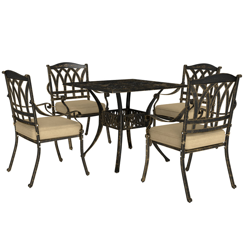 Five Piece Cast Aluminium Garden Dining Set Bronze Tone by Outsunny