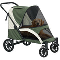 Dark Green Folding Pet Stroller for Large Dogs with Shock Absorb Frame and Safety Leashes by PawHut AOSOM