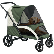 Dark Green Folding Pet Stroller for Large Dogs with Shock Absorb Frame and Safety Leashes by PawHut AOSOM