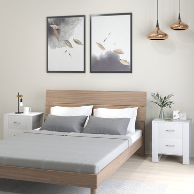 Set of 2 Bedside Tables with Drawers and Elevated Base for Bedroom or Lounge, White
