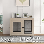 2 in 1 Dog Crate and Side Table with Soft Cushion and Double Doors for Large Dogs, Grey