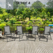 Grey Folding Outdoor Lounge Chair Set for Camping Beach Pool with Steel Frame Armrests