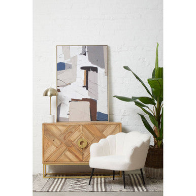 Mango wood sideboard styled in a dining room setting