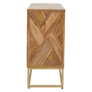 Mango wood sideboard studio shot with doors open showing adjustable shelving
