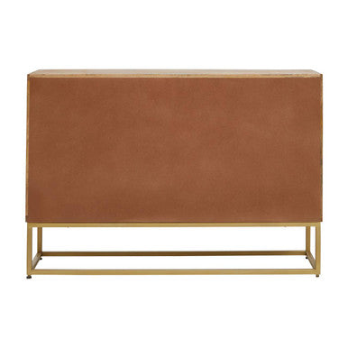Mango wood sideboard studio shot, angled view