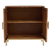 Carved mango wood sideboard with gold metal legs, studio shot