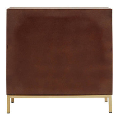 Carved mango wood sideboard with gold metal legs, studio shot