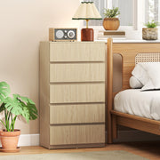 Chest of Drawers with 5 Spacious Handleless Drawers for Bedroom Storage Natural Wood AOSOM