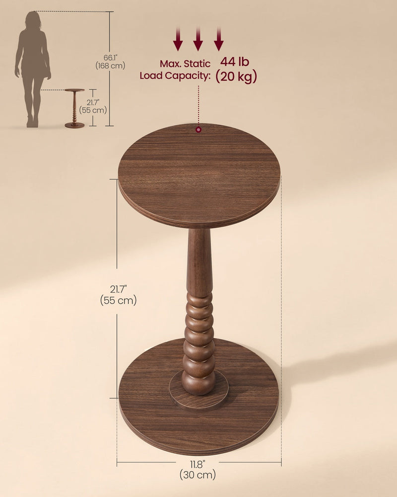 Dimension diagram of the Chestnut Walnut table showing 30 cm diameter and 55 cm height
