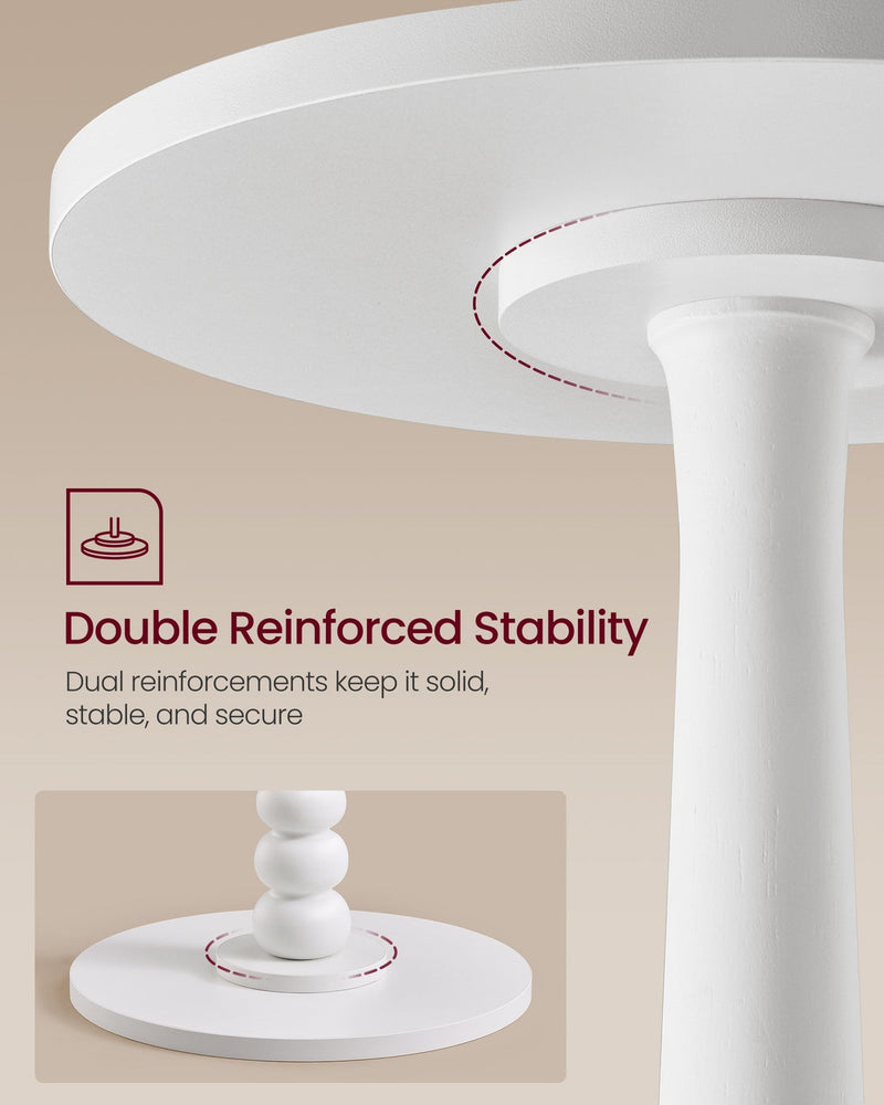 Close-up of the Cloud White tabletop underside and the double reinforced pedestal joint