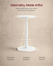 Design panel tracing the balanced cylinder and tapered shaping of the Cloud White pedestal leg