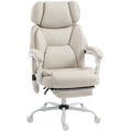 Cream white massage office chair with headrest, footrest and white base, studio view