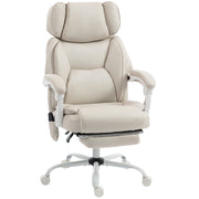 Cream white massage office chair with headrest, footrest and white base, studio view