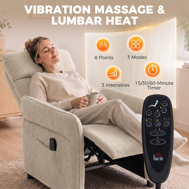 Remote control and icons for 8-point massage, 3 modes, 3 intensities and timer settings