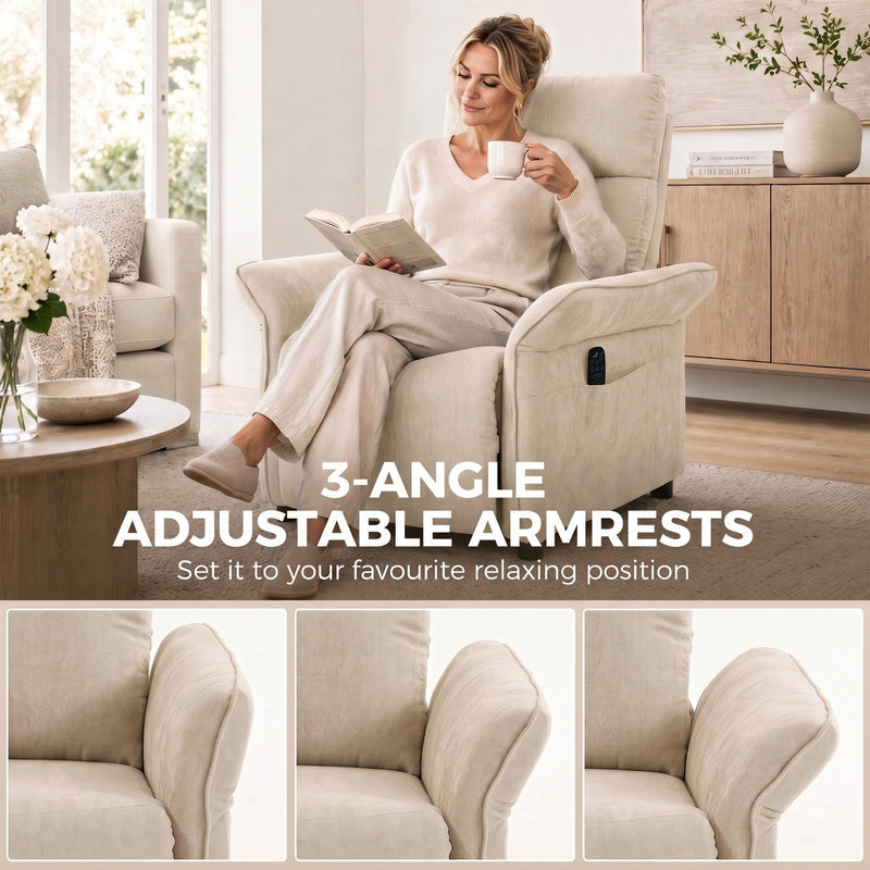 Close-up of the 3-angle adjustable armrest positions on the recliner