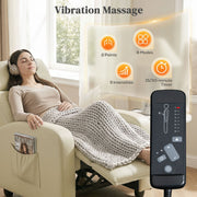 Vibration massage diagram showing 2 massage points, 8 modes, 5 intensities and a 15 or 30 minute timer