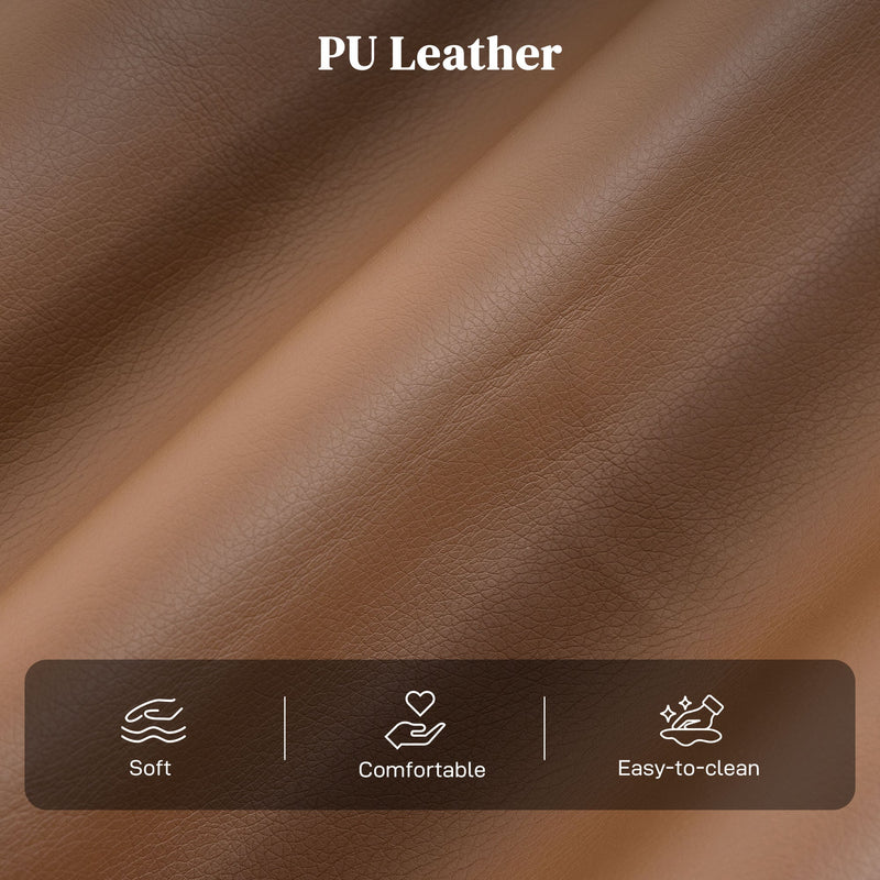 Close-up of the dark brown PU leather upholstery texture