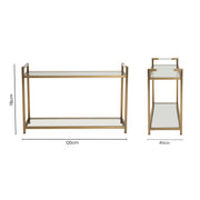 Dimensions diagram for the gold console table showing 120cm width, 40cm depth and 78cm height