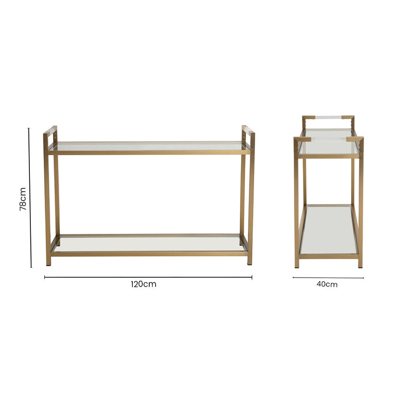 Dimensions diagram for the gold console table showing 120cm width, 40cm depth and 78cm height