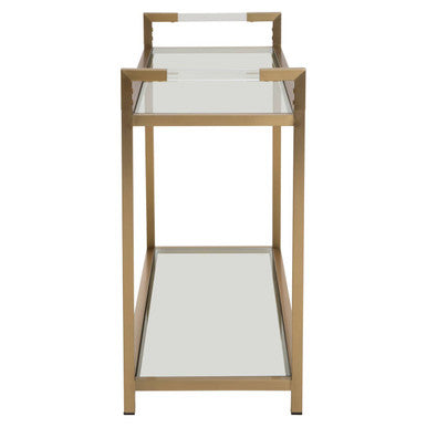 Angled studio view of the console table showing its slim 40cm depth and open sides