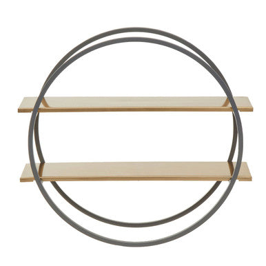 Matte gold and grey two tier wall shelf front view