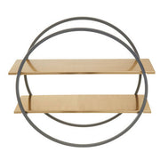 Side view of two tier gold and grey wall shelf
