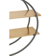 Close-up of grey powder-coated round frame on wall shelf