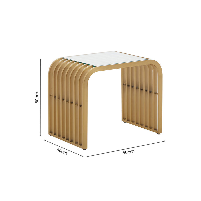 Dimensions diagram for the matte gold end table: 60cm wide, 40cm deep, 50cm high