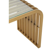 Detail of the slatted metal sides of the end table