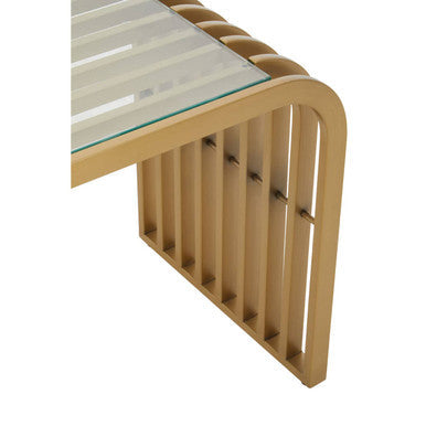 Detail of the slatted metal sides of the end table