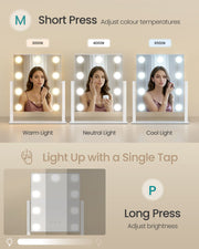 Three light colours of 3000K, 4000K and 6500K with M and P button controls shown