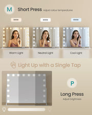 Three light colours of 3000K, 4000K and 6500K with M and P button controls shown