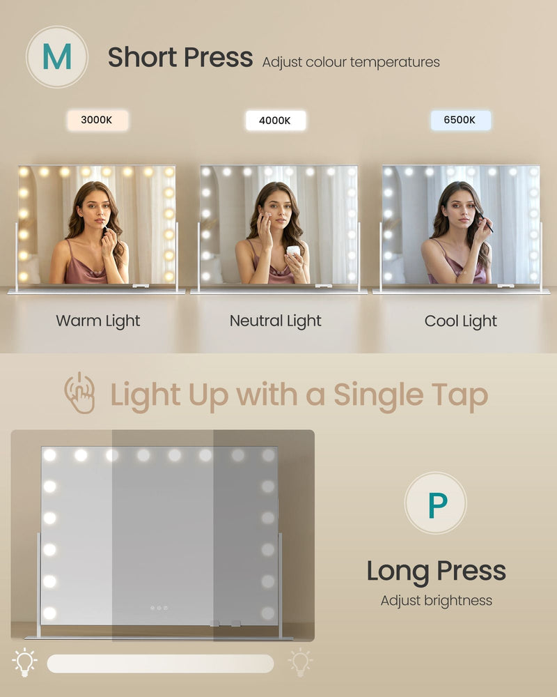 Three light colours of 3000K, 4000K and 6500K with M and P button controls shown