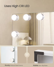 Close-up of high CRI LED bulbs, steel frame corner and non-slip base