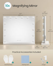 Dimensions diagram showing 50 cm width, 44 cm height and 10 cm base depth with included accessories