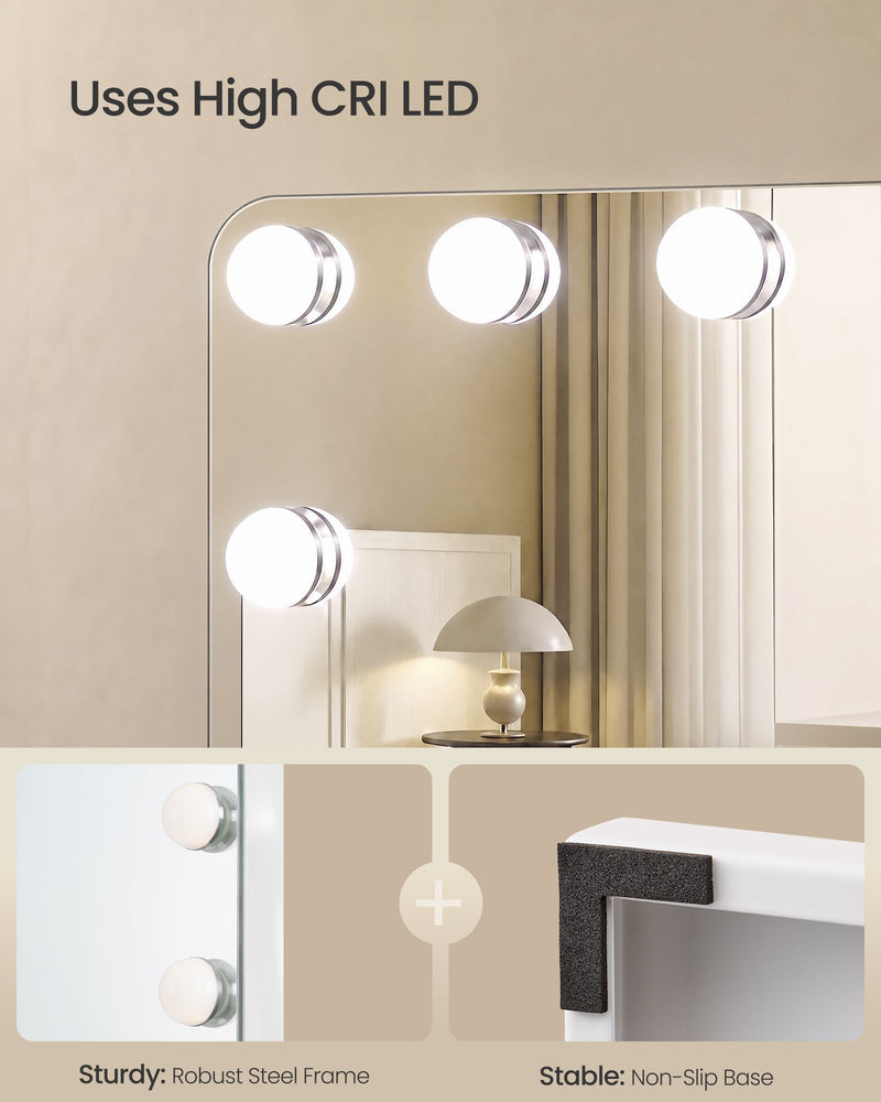 Close-up of high CRI LED bulbs, steel frame corner and non-slip base