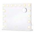 Matte white vanity mirror with 15 LED bulbs, square corners and a base