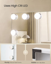 Close-up of high CRI LED bulbs, steel frame corner and non-slip base