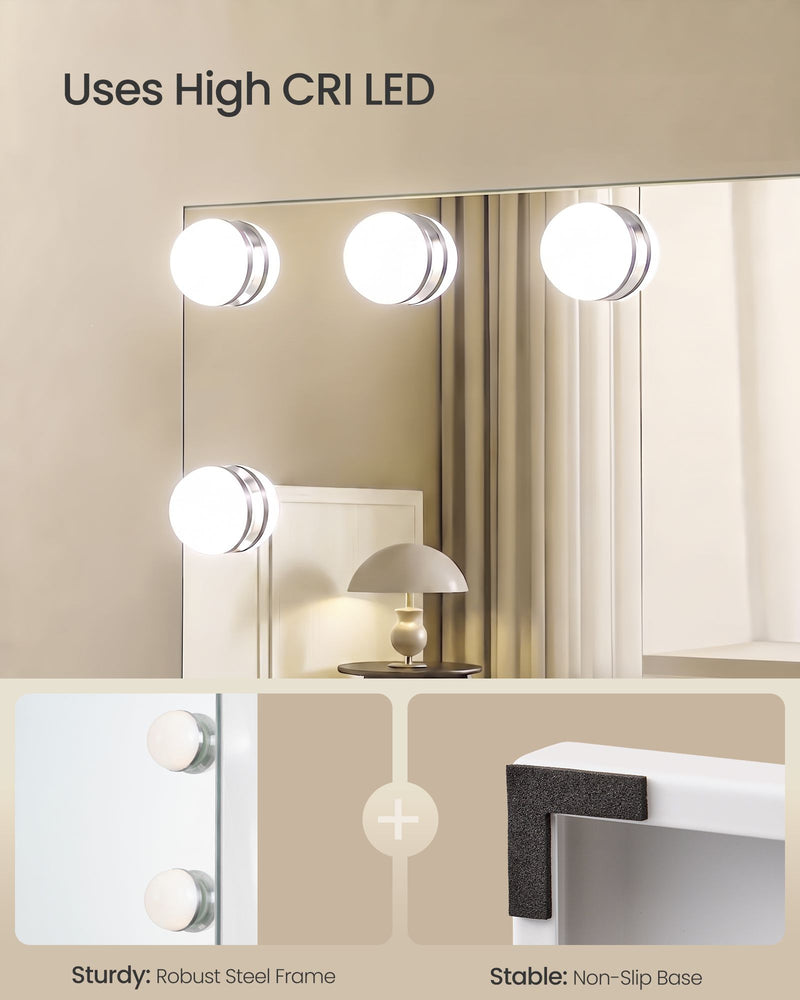 Close-up of high CRI LED bulbs, steel frame corner and non-slip base