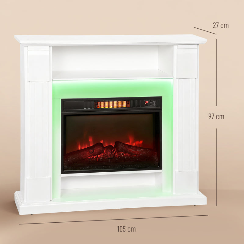 Electric Fireplace Heater with LED Mantel Adjustable Temperature Range Ideal for Homes White