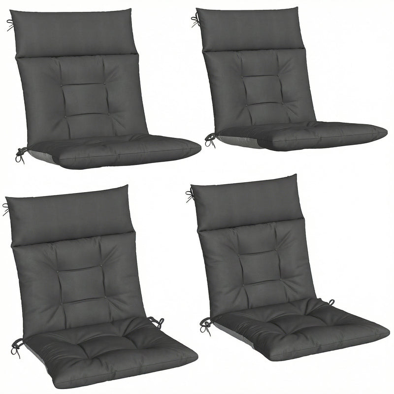 Garden Chair Cushion Set for Outdoor Comfort with Head and Back Support 4 Pack Dark Grey Outsunny