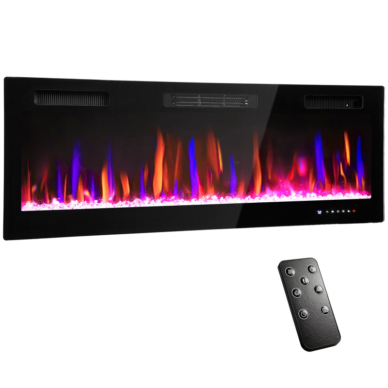 Wall Mounted Electric Fireplace 50 Inch With Recessed Design And Dual Heat Settings Black
