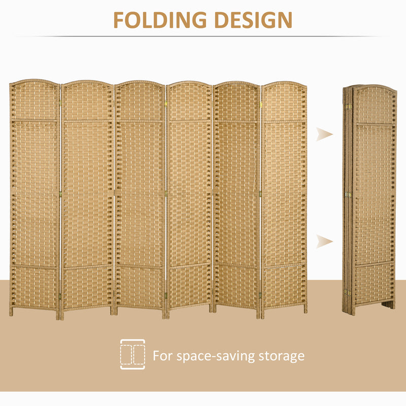 6 Panel Folding Room Divider Freestanding Privacy Screen for Living Room Bedroom Office Natural by HOMCOM
