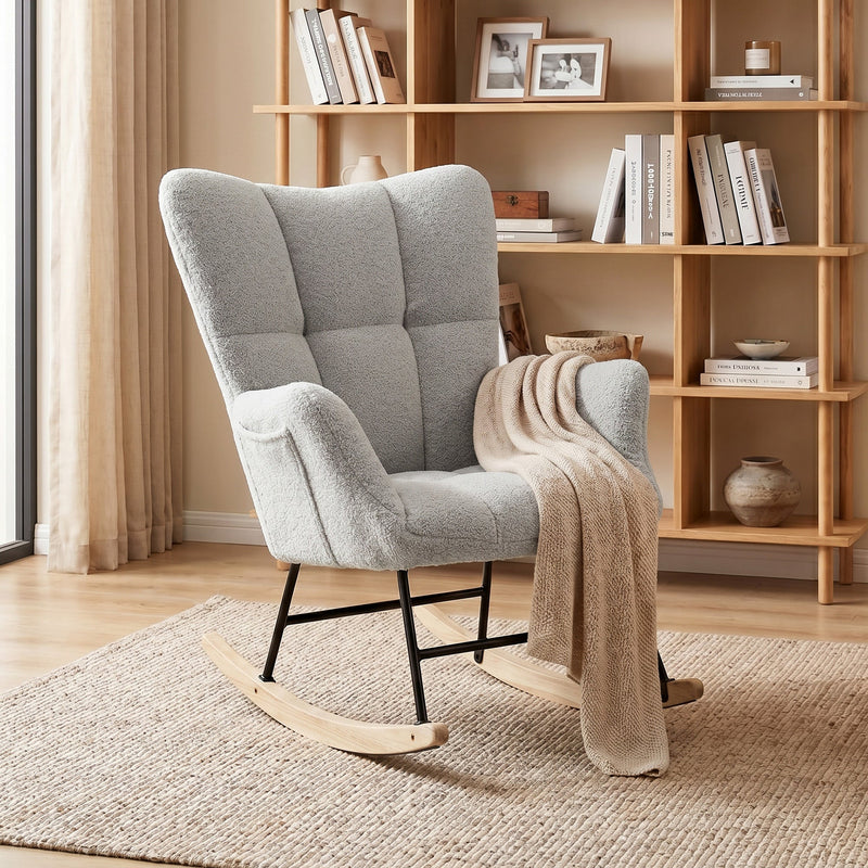 Rocking Chair for Relaxing with Soft Teddy Fleece and Supportive Foam