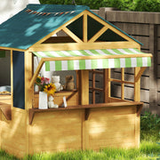Wooden Foldable Kids Playhouse with Windows Working Door and Rain Covers in Brown