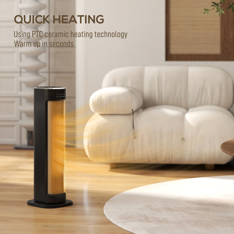 2000W Ceramic Electric Heater with Adjustable Heat Settings and Timer Function Black