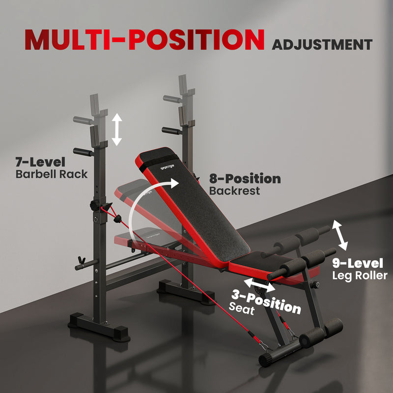 Adjustable Weight Bench with Squat Rack and Dip Station for Home Gym Training Black AOSOM