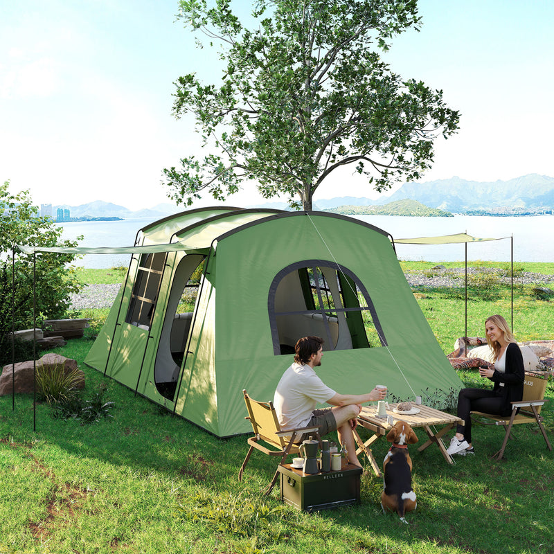 Family Camping Tent with Separate Bedroom and Living Area for Dry Spacious Shelter Green