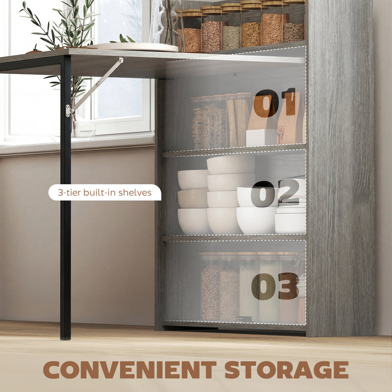 Extendable Folding Dining Table with Storage Shelves for Small Spaces Grey Wood Effect